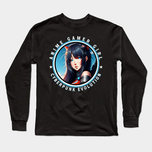 Anime Gamer Girl Cyberpunk Evolution Long Sleeve T-Shirt by QuirkyPrintShop